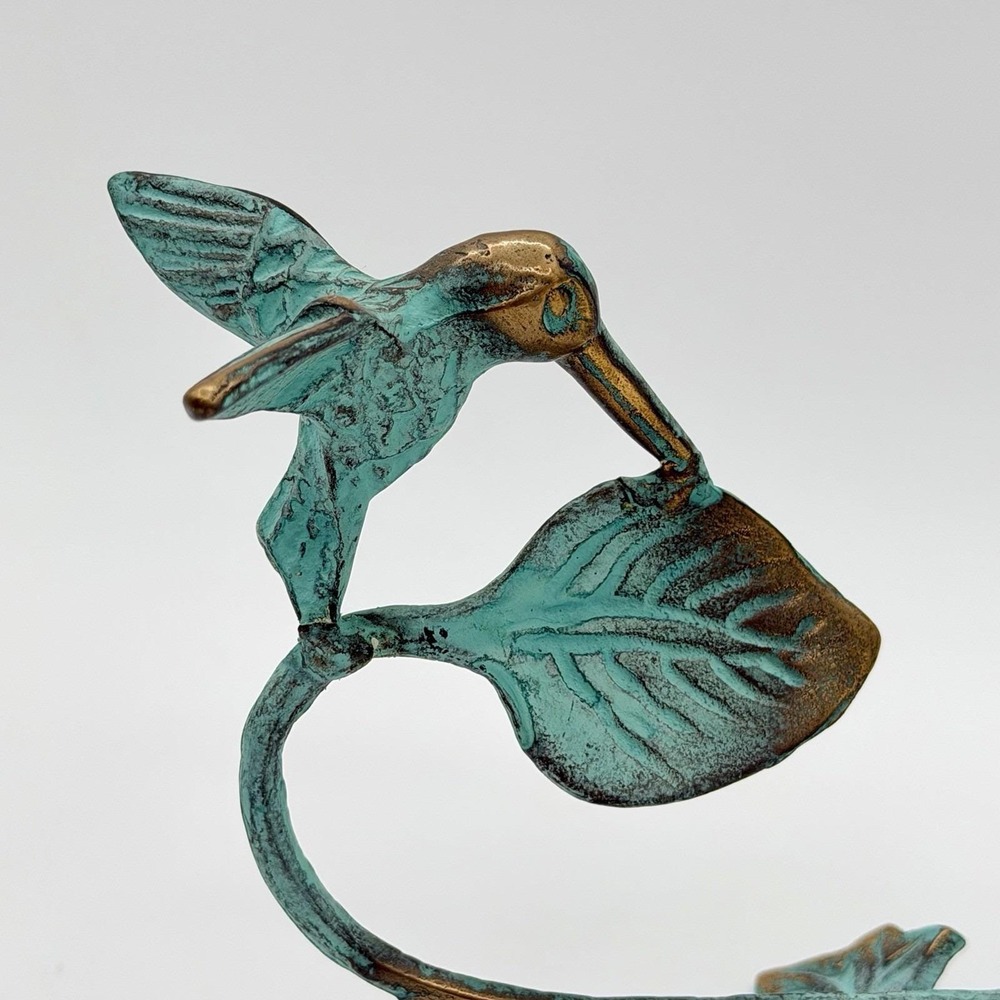 Vintage 90's Brass Hummingbird Verdigris Flower Candle Holder Vase Green Ivy - Picture 10 of 16
